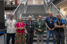 Zdjęcie przedstawiające laureatów turnieju. Miejsce I Andrzej Sękowski i Kazimierz Gralak Miejsce II Stefan Jóźwik i Maciej Lisowski Miejsce III Iwona i Zdzisław Borejko