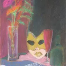 Wyrzykowska Helena<br /> - <em> Martwa Natura Kwiatowa z Maską</em> <br />(pastel)